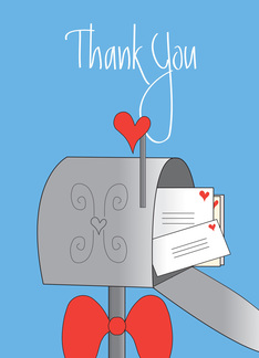 Thank you to Female Mail Carrier, Mailbox with Bow and Hearts