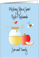 Rosh Hashanah for Son & Family, Honey, Apple & Honey Bee card