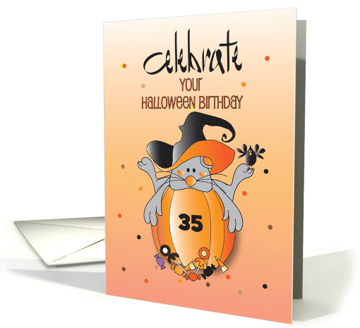 Birthday on Halloween Mouse on Pumpkin in Witch Hat with... (1323288)