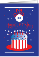 Birthday on Fourth of July Stars and Stripes Birthday Cake Custom Age card