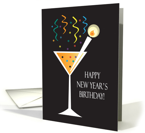 New Year's Day Birthday, Bubbling Drink with Drink Pick Candle card
