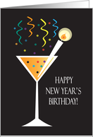 New Year’s Day Birthday, Bubbling Drink with Drink Pick Candle card
