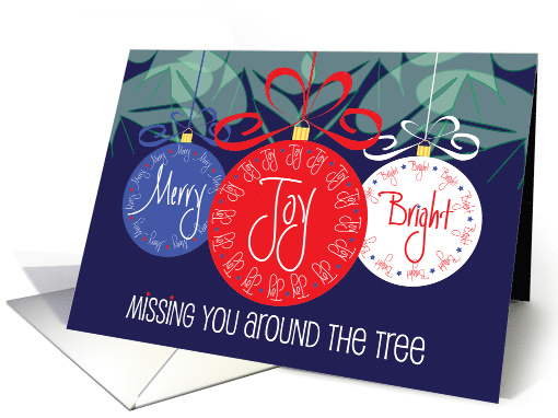 Christmas for Military Deployed, Red, White & Blue Ornaments card