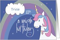 Unicorn Birthday for 10 Year Old, With Rainbow and Custom Name card