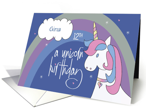 Birthday for 12 Year Old, Unicorn Birthday with Custom Name card