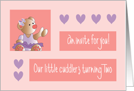 Invitation to 2 Year Old Birthday Party Our Cuddler’s Turning Two card