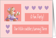 Invitation to 3 Year Old Birthday Party with Cuddler’s Turning Three card