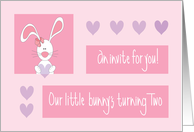 Invitation to 2 Year Old Spring Party with Little Bunny’s Turning Two card