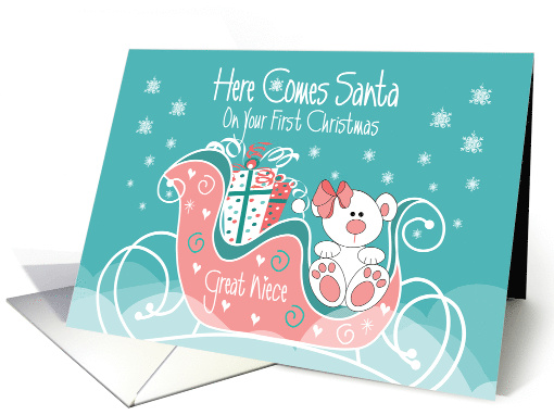 First Christmas Great Niece Here Comes Santa Polar Bear in Sleigh card