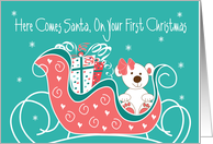 First Christmas for Girl, White Polar Bear in Santa’s Red Sleigh card