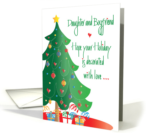 Christmas for Daughter and Boyfriend, Decorated Tree and Gifts card