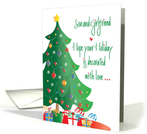 Christmas for Son & Girlfriend, Decorated Tree and Gifts card