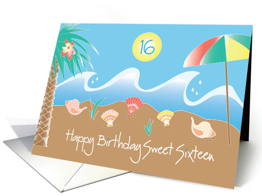 Birthday for 16 year old Granddaughter, Beach Scene with 16 card