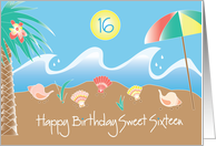 Birthday for 16 year old Granddaughter, Beach Scene with 16 card