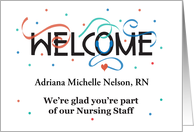 Festive Welcome to Nursing Staff, with Custom Name card