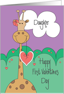 First Valentine’s Day for Daughter, Giraffe in Bow with Heart card