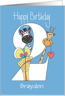 Second Birthday for Child with Custom Name and Zoo Animals card
