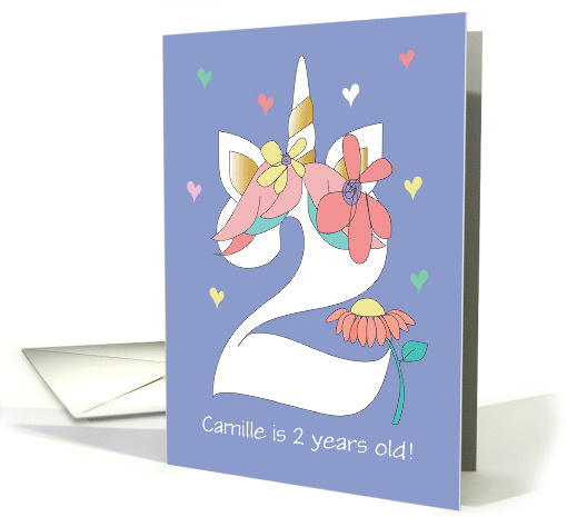 Second Birthday for Girl Unicorn Floral Number Two with... (1343576)