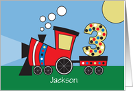 Third Birthday with Train Engine Pulling Three, with Custom Name card