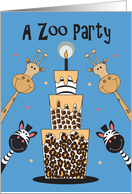 Birthday Party Invitation for Kids Zoo Animals and Animal Print Cake card