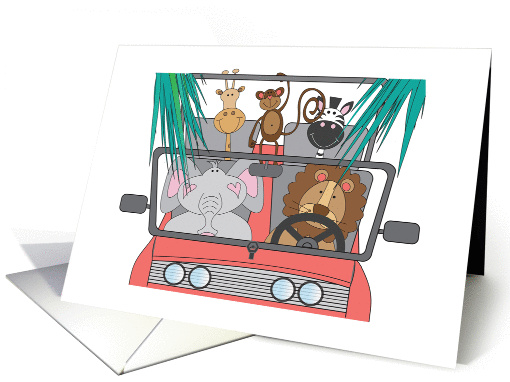 Bon Voyage Wished for Trip, Wildlife Riding in Pink Convertible card