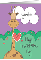 First Valentine’s Day for Grandson, Giraffe with Valentine card