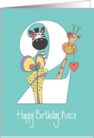2nd Birthday for Niece, Two with Zebra and Giraffe card