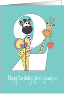 2nd Birthday for Great Grandson, Two with Zebra and Giraffe card