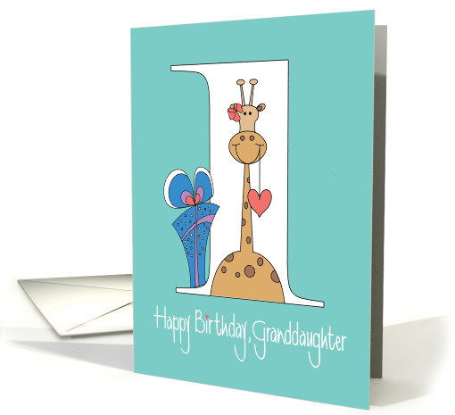 1st Birthday for Granddaughter, Giraffe with Heart & Gift card