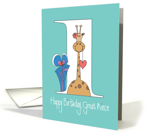 1st Birthday for Great Niece, Giraffe with Heart & Gift card (1346120)