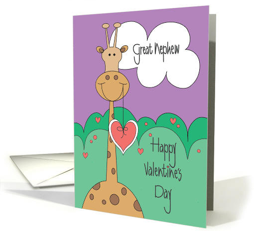 Valentine's Day for Great Nephew, Giraffe with Pink Heart card