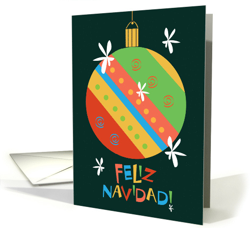 Hand Lettered Spanish Feliz Navidad Bright Ornament in Espaol card