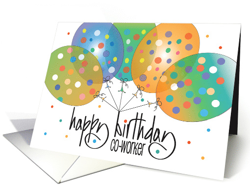 Hand Lettered Birthday for Co-Worker Polka Dot Balloon Cluster card
