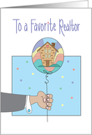 Birthday for Realtor Arm Holding Colorful Balloon with Home Inside card
