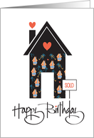 Hand Lettered Birthday from Realtor Patterned Home with Hearts card