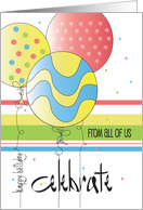 Hand Lettered Birthday from All of Us, Trio of Celebrate Balloons card