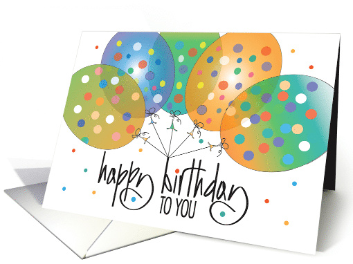 Hand Lettered Happy Birthday with Huge Colorful Polka Dot... (1346718)