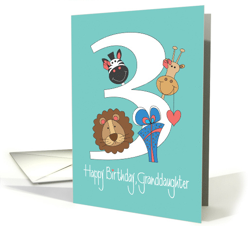 Birthday for Granddaughter, Zoo Animals Peeking Around 3 card