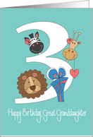 Birthday for Great Granddaughter, Zoo Animals and Large 3 card