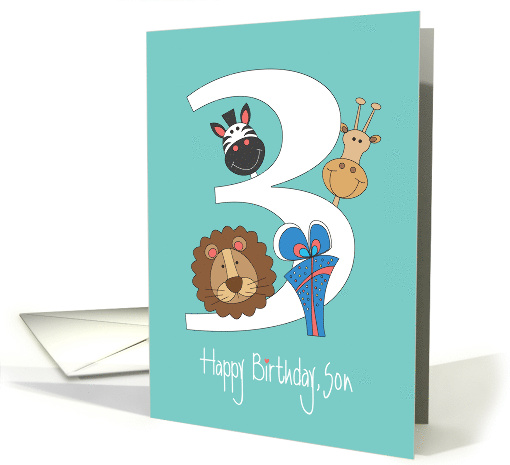 Birthday for Son, with Giraffe, Zebra and Lion with Large 3 card