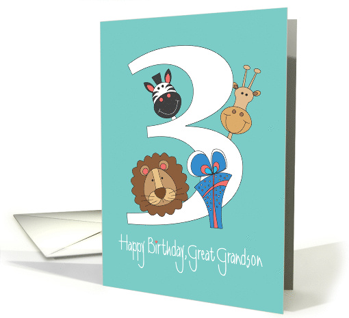 Birthday for Great Grandson, with Zoo Animals and Large 3 card