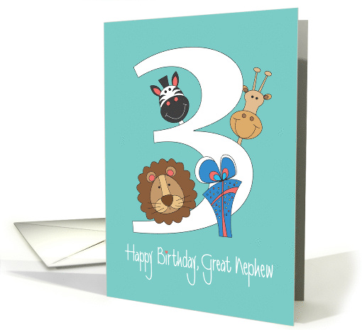 Birthday for Great Nephew, with Zoo Animals and Large 3 card (1346744)