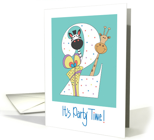 Invitation to 2 Year Birthday Party with Giraffe, Zebra and Gift card