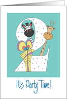 Invitation to 2 Year Birthday Party with Giraffe, Zebra and Gift card