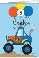 Hand Lettered 6th Birthday for Grandson Monster Truck with Balloons card