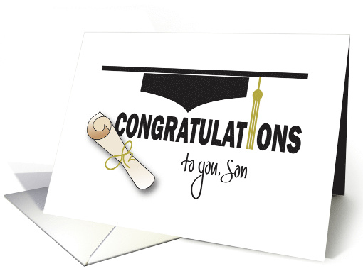 Graduation for Son, Mortarboard Hat, Tassel and Diploma card (1348546)