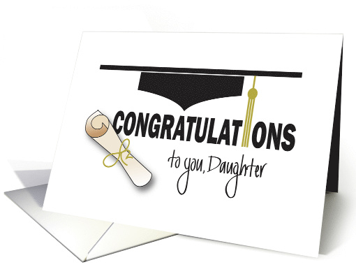 Graduation for Daughter, Mortarboard Hat, Tassel and Diploma card