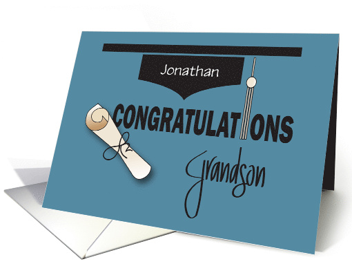 Graduation for Grandson Hat with Tassel Diploma and Custom Name card