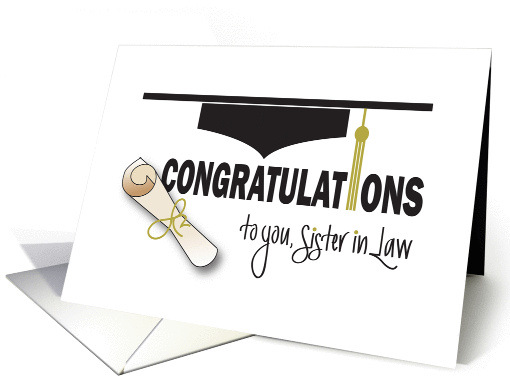 Graduation for Sister in Law, Mortarboard, Tassel and Diploma card