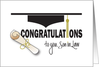 Graduation for Son in Law, Mortarboard, Tassel and Diploma card